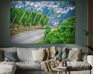 Romantisch zicht over de wijnranken bij de Moezel in Duitsland, Bernkastel van Patrick Verhoef