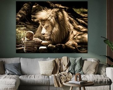 Leeuw met baby beeldmanipulatie