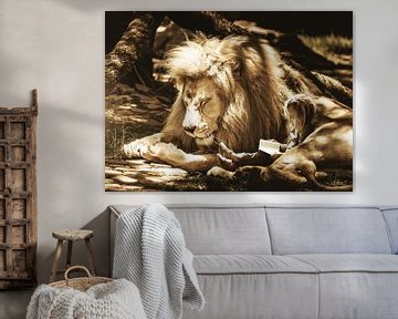 Leeuw met meisje kleuter beeldmanipulatie van Sarah Richter