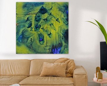 Acrylic pouring blue yellow by Angelique van 't Riet