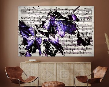 Sheet of music with purple leaves by Christine Nöhmeier
