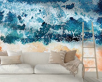 Where the ocean meets the sand | Aquarel schilderij van WatercolorWall