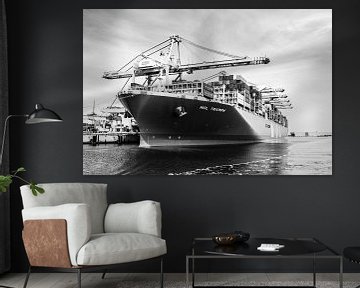 MOL Triumph containerschip in zwartwit van de buurtfotograaf Leontien
