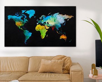 World map in watercolour and black ink by WereldkaartenShop