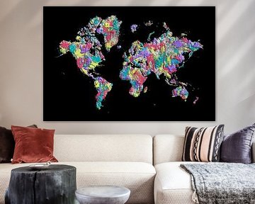 POP ART kaart van de wereld van verf spetters van Melanie Viola
