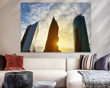 Cityscape of downtown with skyscrapers at sunset van Anton Eine