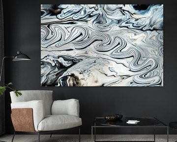 Black-white and blue acryllic painting