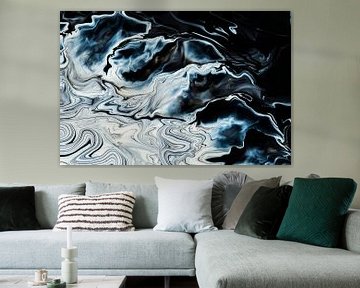 Black-white and blue acryllic painting