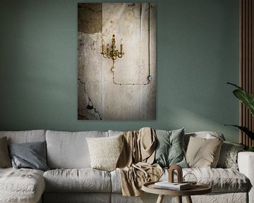 Old lamp on wall by Inge van den Brande