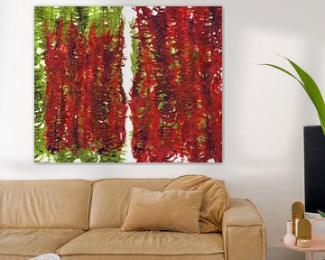 Composition de feuilles de plantes vertes et rouges sur ART Eva Maria