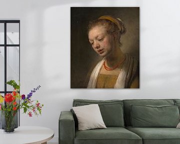 Jonge Vrouw met een rode halsband, de stijl van Rembrandt