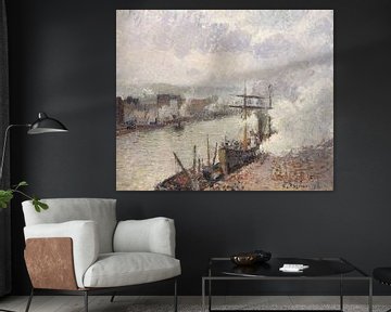 Stoomboten in de haven van Rouen, Camille Pissarro