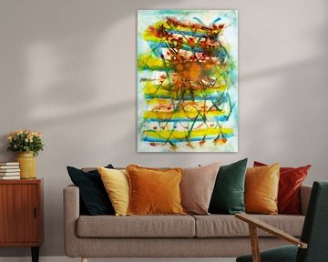 Yellow and Blue Watercolor Stripe Painting Abstract Art