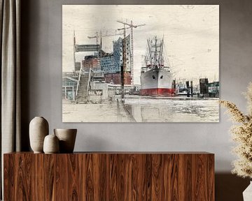 Hamburg, Elbphilharmonie und Museumsschiff Cap San Diego von Peter Roder