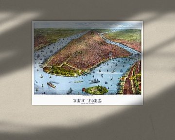New York von 1879, Altes Plakat mit einem Bild der Stadt und der Insel in Amerika