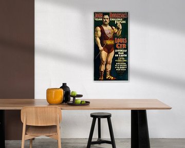 Amerikanisches altes Plakat über den stärksten Mann in der Welt von 1898