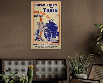 Werbeplakat für touristischen Ferien mit dem Zug in Neuseeland, 1933