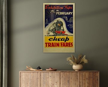 Werbeplakat für eine Reise zu einer Ausstellung mit dem Zug in Neuseeland, 1940