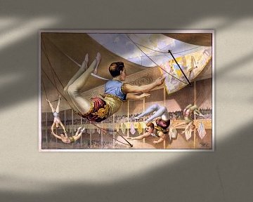 Plakat eines Zirkus mit Akrobaten auf einem Trapez, 1890