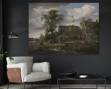 Grote of Sint-Laurenskerk vanuit het zuiden, met een meiboom, Salomon van Ruysdael