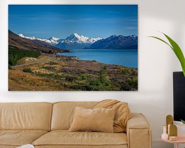 mazing, panoramic view of Mount Cook, viewpoint of Lake Pukaki and the road leading to Mount Cook by Original Mostert Photography