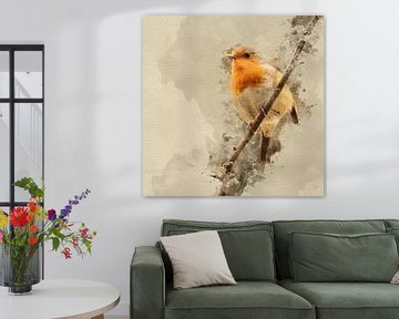 Robin on a branch by Art by Jeronimo