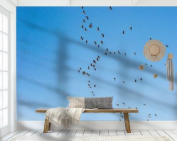 Vliegende ganzen tijdens de vogeltrek van Fotografiecor .nl