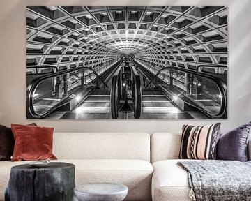 De futuristische architectuur van de Washington DC Metro (zwart-wit)
