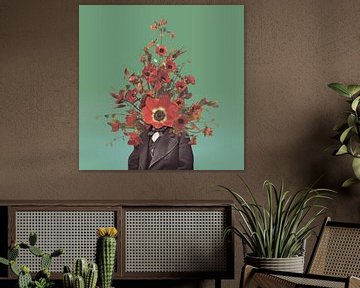 Zelfportret met bloemen 4 (groene achtergrond) van toon joosen