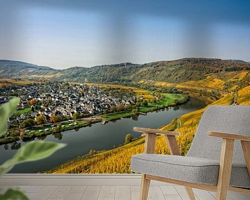 Rivier de Moezel met wijnvelden in de Herfst