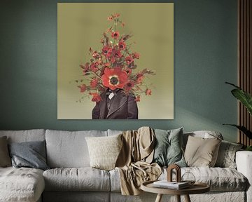 Zelfportret met bloemen 4 (oker achtergrond) van toon joosen