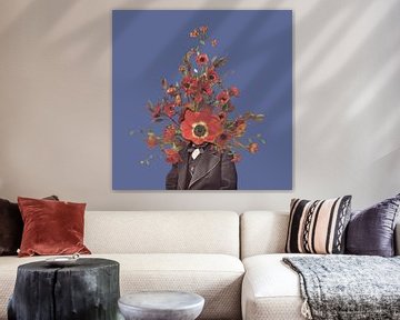 Zelfportret met bloemen 4 (paarse achtergrond) van toon joosen