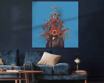 Zelfportret met bloemen 4 (blauwe achtergrond) von toon joosen