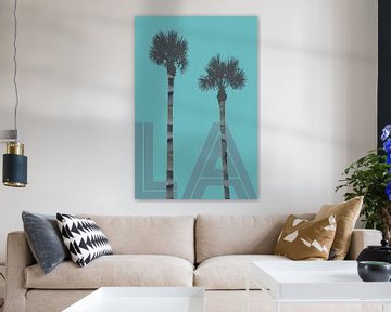 Graphic Art PALM TREES LA | turquoise by Melanie Viola