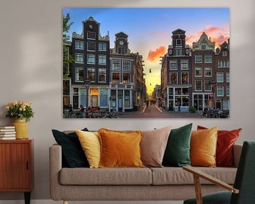 Singel sunset Amsterdam van Dennis van de Water