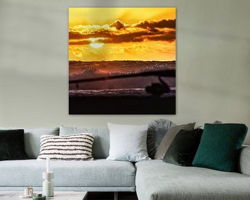 Een hengel bij zonsondergang 