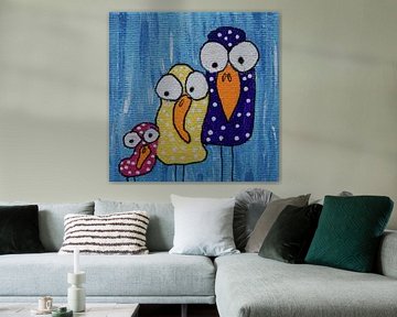 Mini-canvas vogelfamilie by Angelique van 't Riet