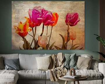 Tulpen op muur van Freddy Hoevers