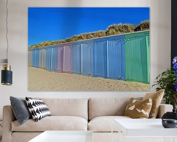 Vrolijk gekleurde strandhuisjes op het strand van Domburg von Judith Cool