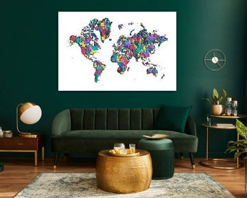 POP ART kaart van de wereld van verf spetters van Melanie Viola