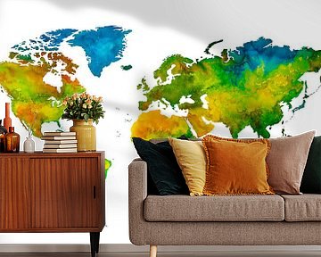 World map in watercolour | Handmade painting by WereldkaartenShop