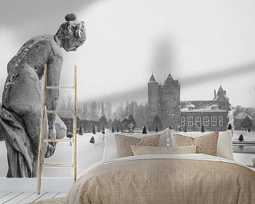 Schlossgarten Slot Assumburg im Schnee