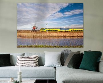 The train in the Dutch landscape: Lageveensemolen, Noordwijkerhout.