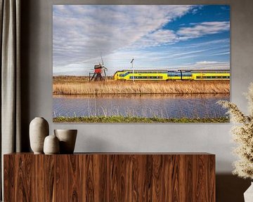 De trein in het Nederlandse landschap: Lageveensemolen, Noordwijkerhout van John Verbruggen