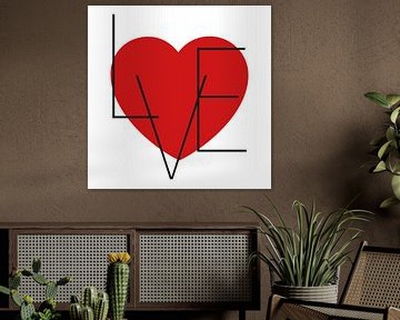Canvas met rood hart en zwarte letters die love vormen van Mike Maes