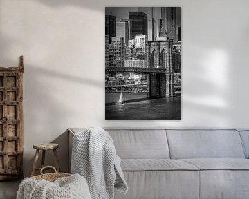 NEW YORK CITY, Brooklyn Bridge En Lower Manhattan | zwart-wit