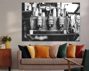 Vintage industrial fired coffee machine on coal and steam. by Fotografiecor .nl