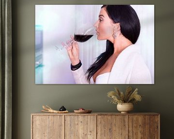Sexy woman with a glass of red wine