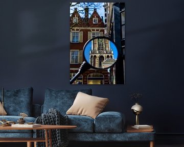 Reflectie van de Utrechtse Domtoren in een brommerspiegel.  van Margreet van Beusichem