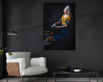 Het Melkmeisje van Joh Vermeer in een moderne versie. van ingrid schot